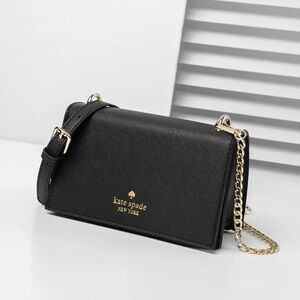 Kate Spade Black and Gold Crossbody Bag with Chain Strap